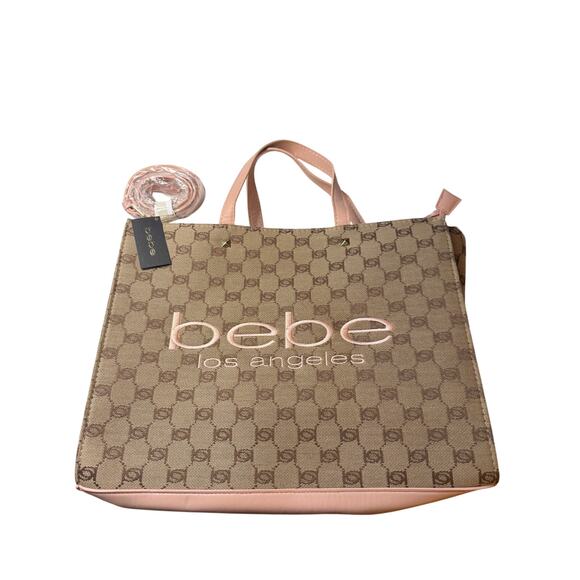 Bebe Jacquard Logo Tote Bag in Blush Pink | NWT | Large Shoulder/Crossbody - Picture 1 of 5